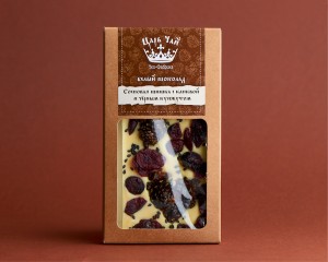 Шоколад белый "Сосновая шишка с клюквой и черным кунжутом", 28% какао, 100 г. купить в Минске, Шоколад без сахара