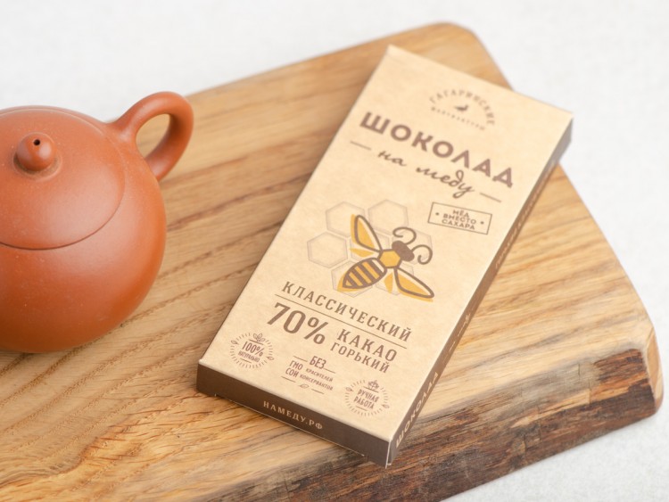 Шоколад на меду, Горький 70% какао, 45 г.  купить в Минске, Шоколад без сахара