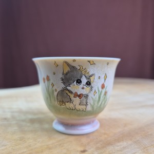 Пиала #2346, "Котёнок среди цветов", 65 мл., керамика, Пиалы