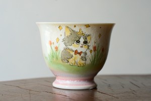 Пиала #2346, "Котёнок среди цветов", 65 мл., керамика, Пиалы