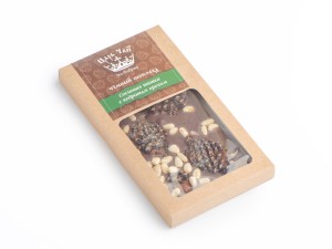 Шоколад тёмный Сосновая шишка с кедровым орехом, 53% какао, 100 г., Шоколад без сахара
