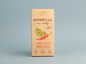 Шоколад на меду, Горький с лаймом и чили, 70% какао, 85 г., Шоколад без сахара