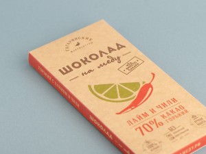 Шоколад на меду, Горький с лаймом и чили, 70% какао, 85 г., Шоколад без сахара