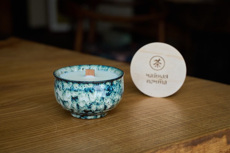 Аромасвеча в пиале "Белый чай", деревянный фитиль, соевый воск, 130 мл. купить в Минске, Ароматические свечи