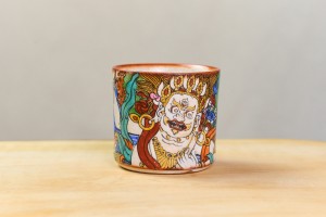 Пиала #2309, "Хранитель с синим пламенем", 90 мл., черепок сабони (огнеупорная глина), дровяной обжиг, Популярное