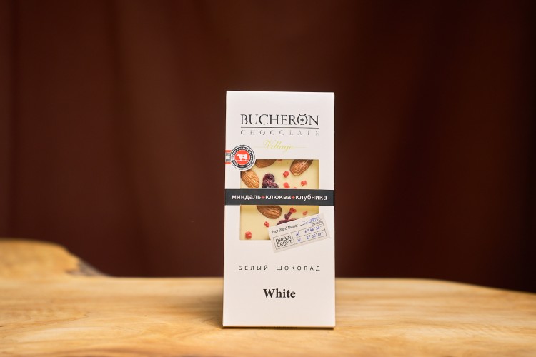 Шоколад"BUCHERON", белый с миндалем,клюквой и клубникой, 85 г. купить в Минске, Мед, шоколад, батончики