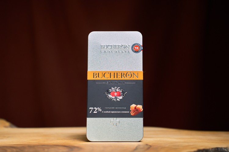 Шоколад"BUCHERON", 72% горький с соленой карамелью и пеканом, 100 г. купить в Минске, Мед, шоколад, батончики