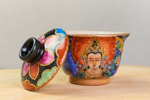 Гайвань #769, "Колесо Дхармы", 150 мл., черепок сабони (огнеупорная глина), дровяной обжиг, Гайвани