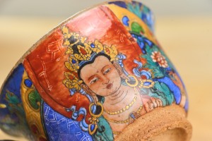 Гайвань #769, "Колесо Дхармы", 150 мл., черепок сабони (огнеупорная глина), дровяной обжиг, Гайвани