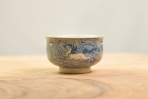 Пиала #2445, "Кони в кругах воды", 140 мл., цзиндэчжэньская керамика, ручная роспись, Пиалы